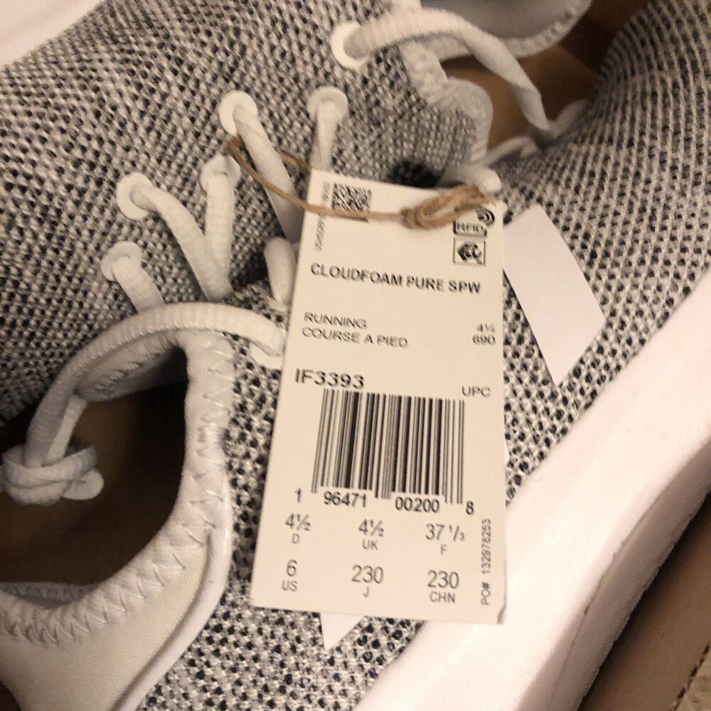 New adidas Women Ladies Sz 6 Cloud foam Pure Running Shoe, White/White/Black - Picture 7 of 8